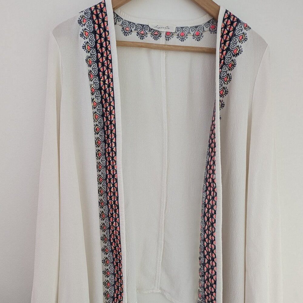 Sugarlips Boho Kimono Cover-Up in White with Intricate Border Size OS